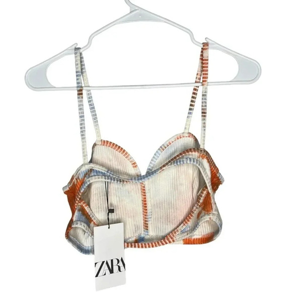 Zara Ribbed Orange and Blue Tie Dye Crop Top Size M NWT - Picture 3 of 6
